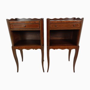 Antique Marquetry Bedside Tables, 1890s, Set of 2
