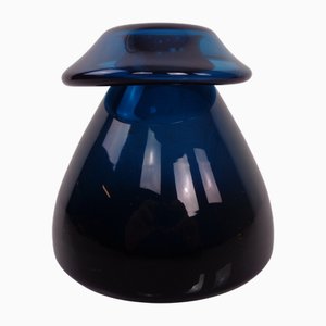 Vaso in vetro blu soffiato a mano, Italia, anni '60