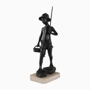 Scultura Pescatore in bronzo attribuita a Giovanni de Martino, XIX secolo