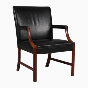 Sessel aus schwarzem Leder, Ole Wanscher zugeschrieben, Dänemark, 1950er