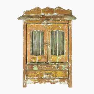 Display Cabinet in Patinated Solid Wood with 2 Drawers