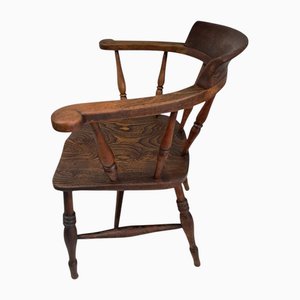 Butaca para fumadores victoriana antigua de haya y olmo, década de 1880