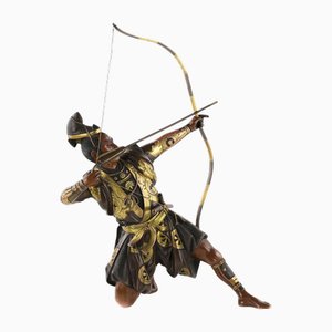 Figura Meiji de bronce de arquero samurai con arco de Yoshimitsu Hou (芳 光 炮) Japón, década de 1890