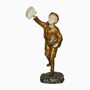 Demetre Chiparus, Newspaper Boy Statue, Gilt Bronze, 19th Century