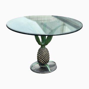 Art Deco Pineapple Brass and Iron Side Table attributed to Maison Jansen, 1972