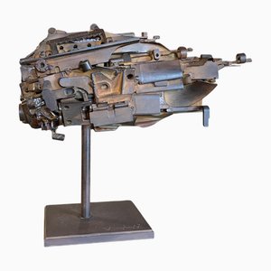 Brutalist Ship / Fish Assembled Sculpturein Steel by Jacques Dufrane, 2000