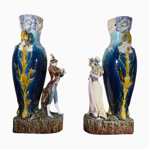 Art Nouveau Enamelled Ceramic Vases, 1890, Set of 2