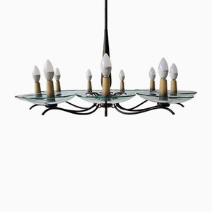 Large Mid-Century Brass Chandelier in style of Pietro Chiesa, 1950s