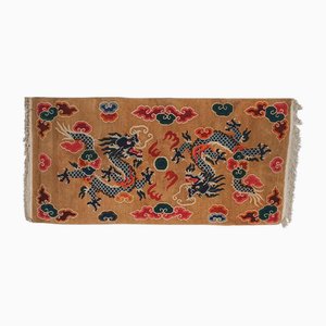 Vintage Pure Wool Runner Rug with Blue China Dragons, 1970s