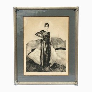Etienne Drian, Large Portrait of a Woman, Charcoal Drawing