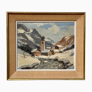 Lucien Poignant, Tignes Valley, siglo XX, pintura al óleo, enmarcado
