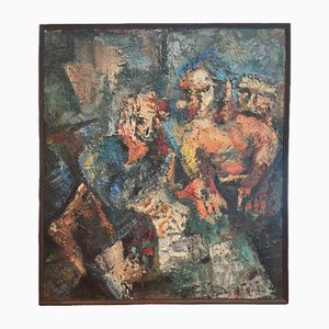 Roland Berthon, 3 Figures, 20th Century, Large Oil on Canvas