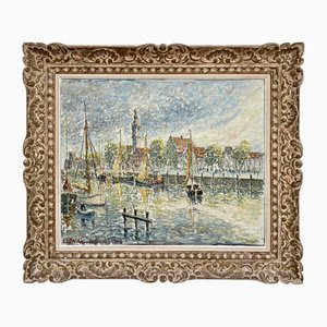 Fernand Laval, Dutch Port, 1922, Oil Painting