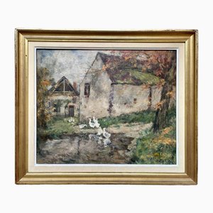 Frédéric Ede, Patos en el estanque, Pintura al óleo