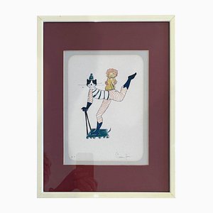 Leonor Fini, Puss in Boots on a Scooter, Felt Tip on Paper