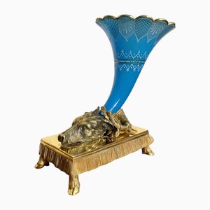 Vase Soliflore en Opaline et Bronze de Rhyton