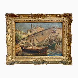 Henri Olive Des Martigues, The Port of Martigues, 19th Century-20th Century, Oil on Wood