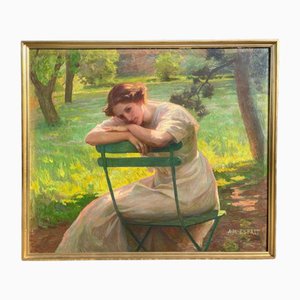 Anne-Marie Esprit, Junge Frau im Garten, Ölgemälde