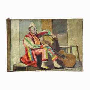Luba Pantchenko, Pierrot und seine Gitarre, Öl auf Leinwand