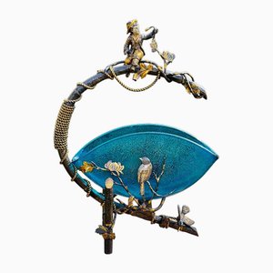 Mesa para plantas en bronce y vidrio