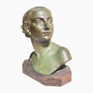 Lucien Charles Edouard Alliot, Bust of Art Deco Woman, Bronze