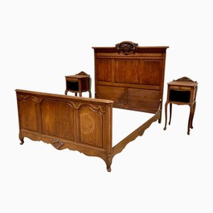 Louis XV Style Bed with Nightstands, Set of 3
