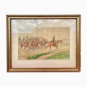 H. Doldier, Combat Ready Horse Grenadiers, Watercolor, Framed