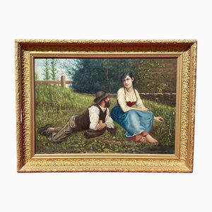 Escena galante en un prado, óleo sobre lienzo