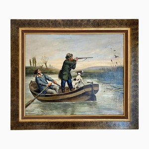 J. Guëble, Figura en el lago, siglo XX, óleo sobre lienzo