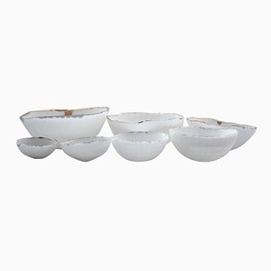 Bone China Stoneware Nesting Bowls in Blue, White & Gold by Manos Kalamenios for madebymanos, Set of 7