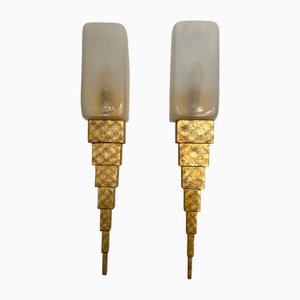 Italian Gold Leaf Murano Glass and Gilt Wood Sconces by Sergio Terzani, 1990s, Set of 2