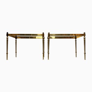 Comodini Mid-Century in stile Hollywood Regency neoclassico in ottone e vetro, Germania, anni '50, set di 2