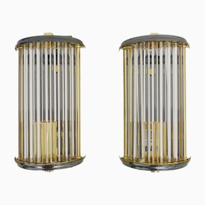 Lampade da parete Art Deco modello GS in ottone, metallo e vetro, anni '70, set di 2