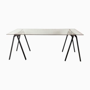 Gaetano Desk Glass Table attributed to Gae Aulenti for Zanotta, 1970s