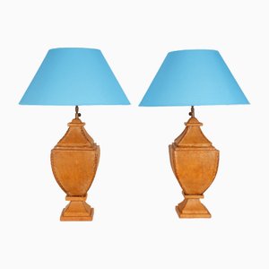 Traditionelle Englische Chesterfield Leder Tischlampen von Jacques Adnet, 1980er, 2er Set