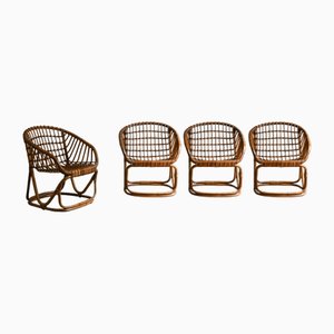 Bamboo Armchairs in the style of Tito Agnoli, 1970s, Set of 4