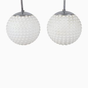 Lampade da soffitto Space Age in vetro opalino di Rolf Krüger per Staff, Germania, anni '70, set di 2