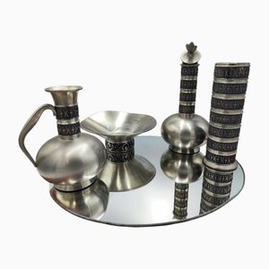 Pichet, Vases et Assiette en Étain de Haugrud, Norvège, 1970s, Set de 5