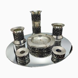 Vase et Bougeoirs en Étain de Haugrud, Norvège, Set de 6