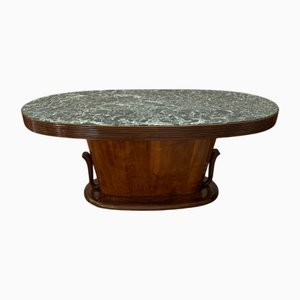 Oval Grissinato Edge Table with Green Alpi Marble Top from Premuda Lissone Milan Brianza, 1940s