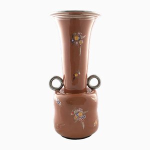 Vintage Brown Lacquered and Hand Painted Terracotta Deruta Amphora Vase, Italy, 1940s