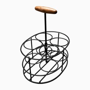 Botellero Mid-Century de teca y metal al estilo de String
