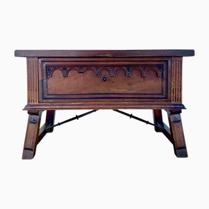 Early 20th Century Spanish Walnut Commode or Dresser with One Drawer and Iron Stretcher, 1940s