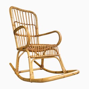 Sedia a dondolo Mid-Century in bambù, Italia, attribuita a Franco Albini