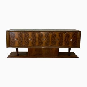 Credenza in noce con ripiano in marmo e maniglie in cristallo, anni '40