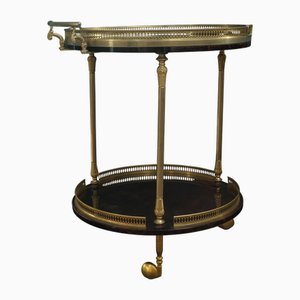 Serving Bar Cart with Removable Tray in Brass, Glass and Goat Skin by Aldo Tura, 1950s