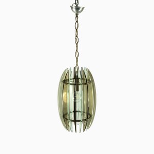 Mid-Century Italian Fume and Clear Thick Glass Chandelier by Veca, Italy, 1960s