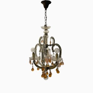 Lampadario a goccia in vetro di Murano rosa, anni '50