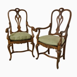 Seggioloni in legno di noce in stile barocco, XVIII secolo, set di 2