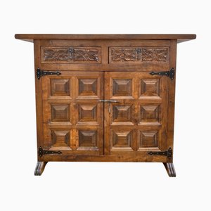 20th Century Catalán Spanish Dresser Carved in Walnut with Two Carved Drawers, 1940s